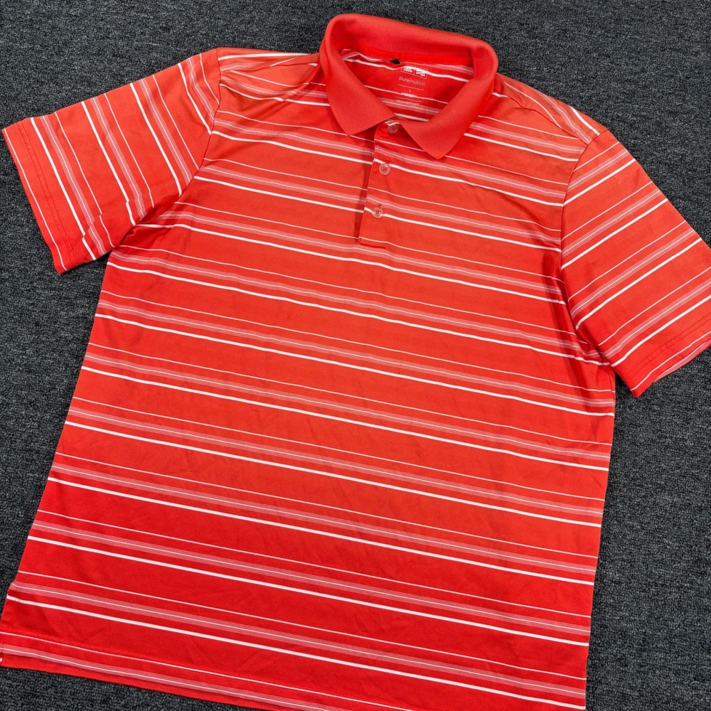 Adidas Golf Polo Shirt Mens Large Orange Striped Puremotion Short Sleeve